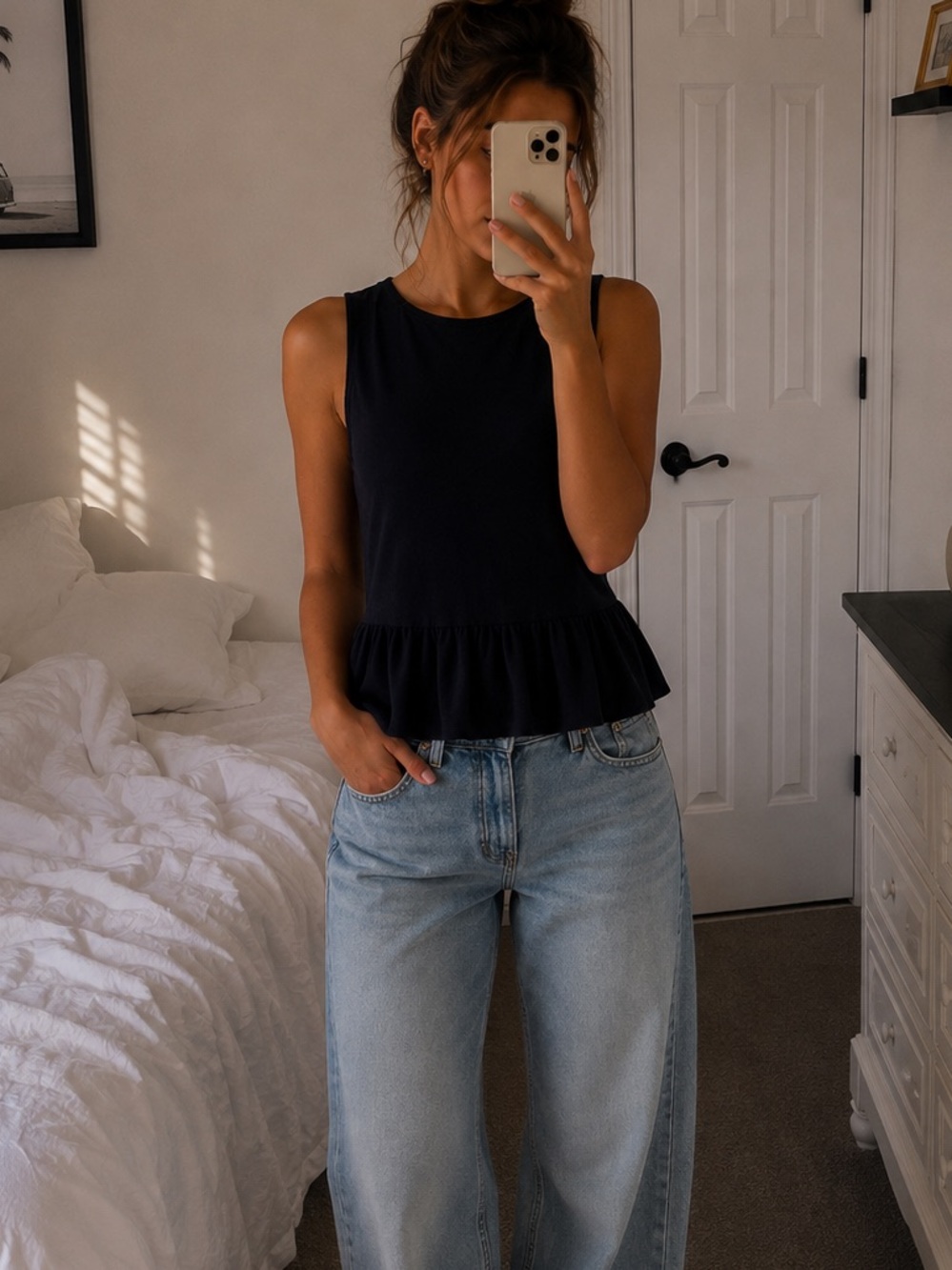 Express Black Sleeveless Peplum Tank Top small capsule wardrobe